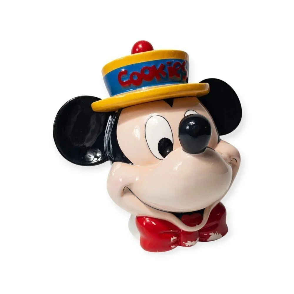 Vintage Disney Mickey Mouse Ceramic Cookie Jar With Hat Lid & Bright Colors